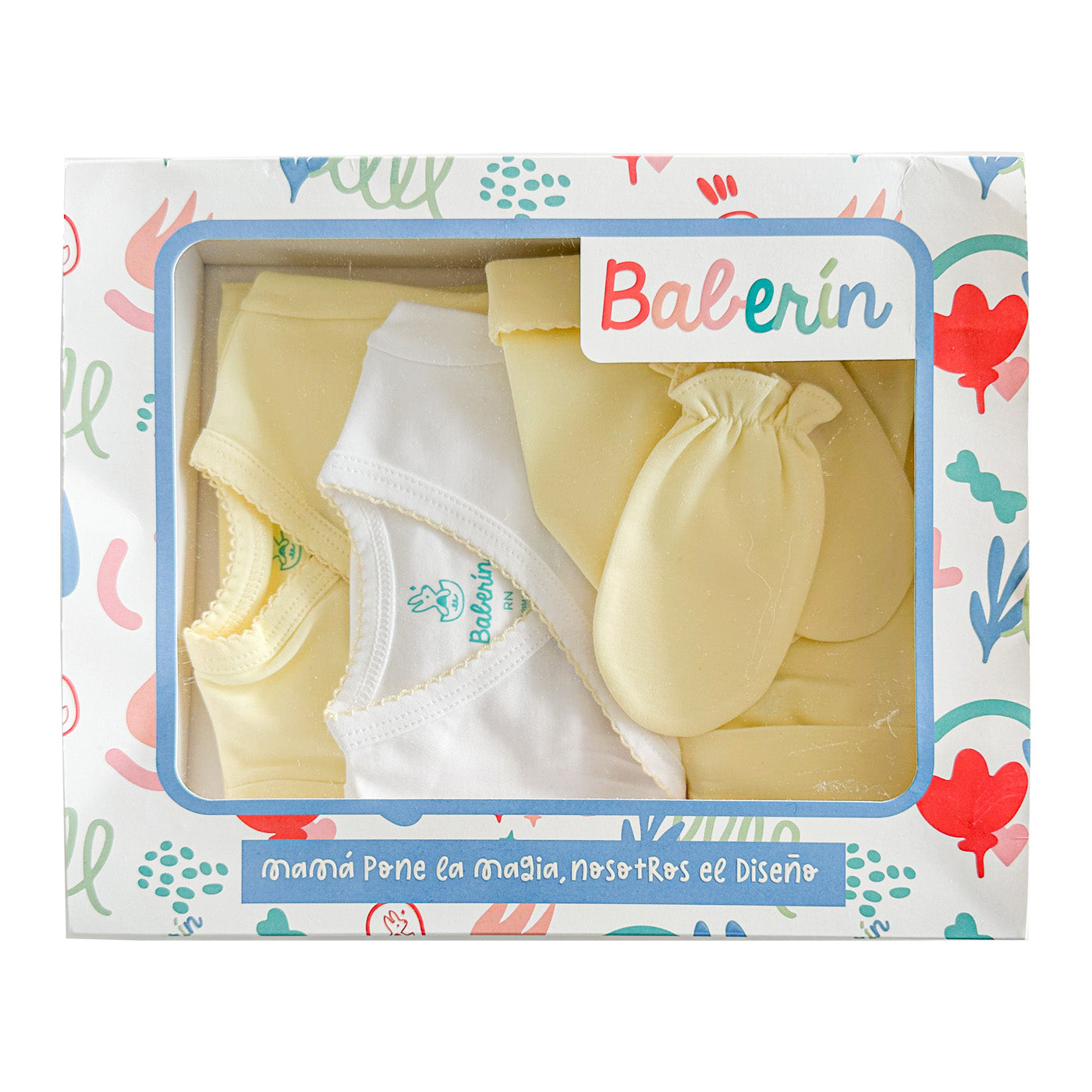 Ajuar amarillo 5 piezas algodón PIMA (PACK CLÍNICA)