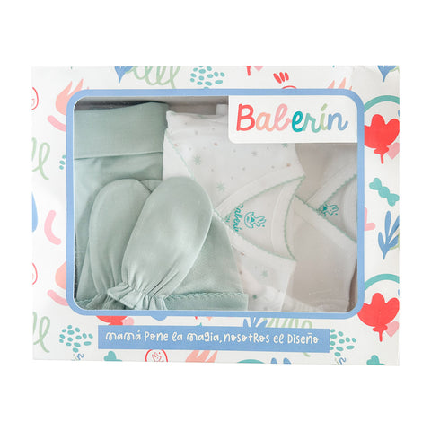 Ajuar 5 piezas menta Algodón PIMA (PACK CLÍNICA)