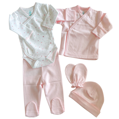 Ajuar 5 piezas rosa Algodón PIMA (PACK CLÍNICA)