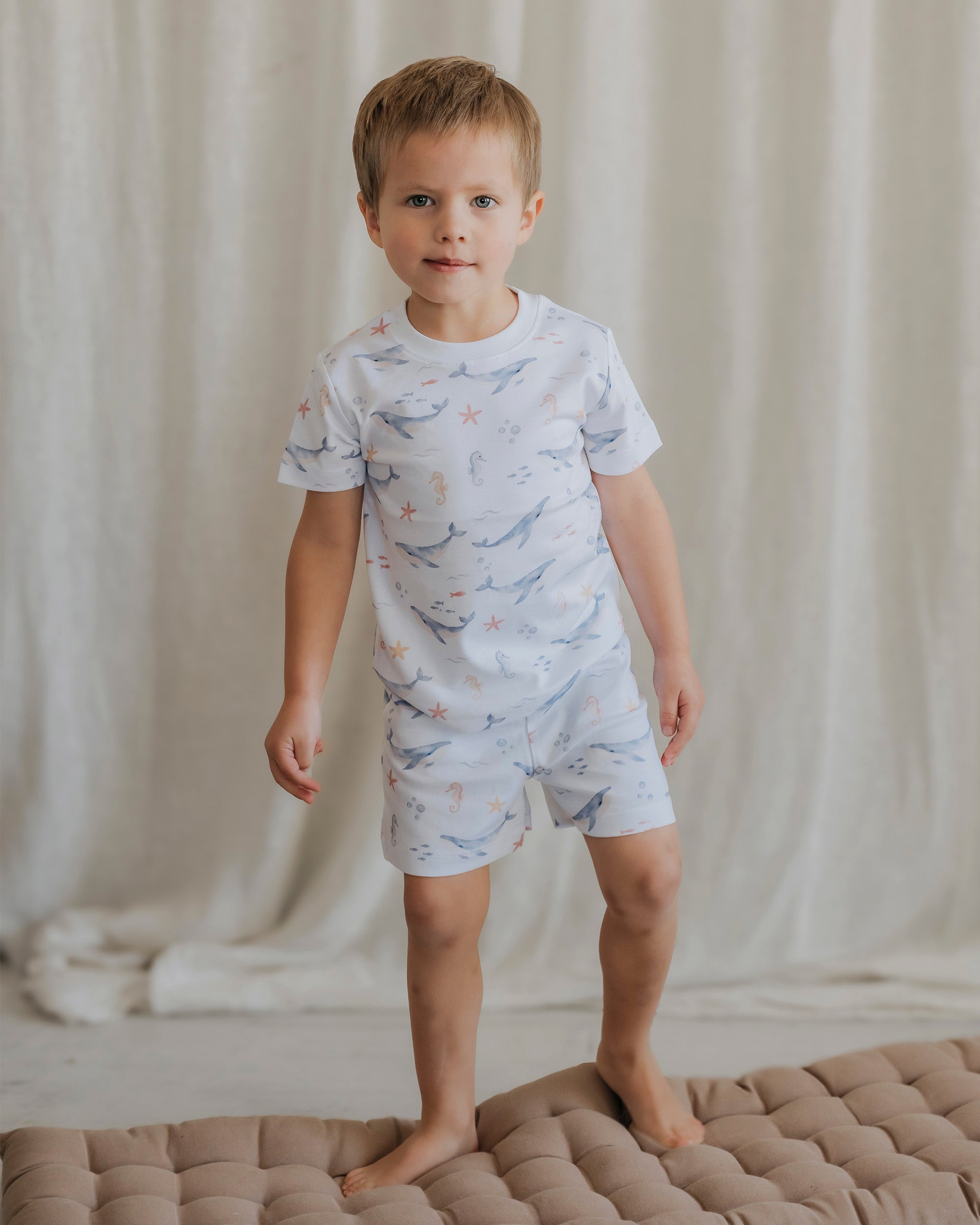 Pijama Infantil Corto Algodón Pima Ballenas | 2 a 8 años