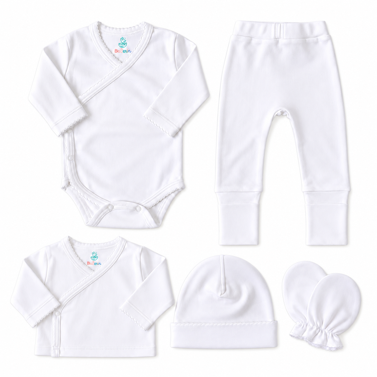 Ajuar blanco 5 piezas algodón PIMA (Pack Clinica)