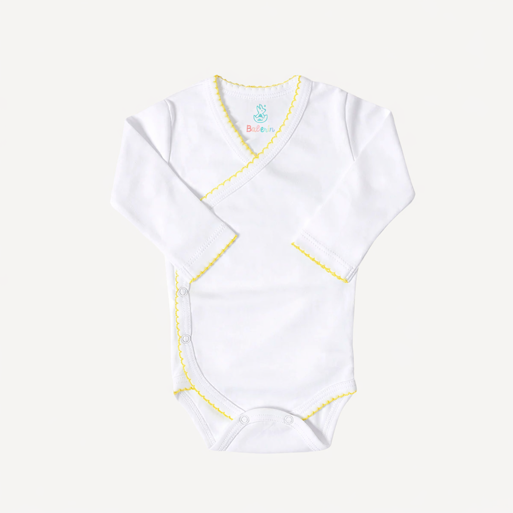 Body kimono blanco picueta amarillo