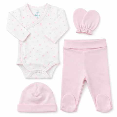 Ajuar rosa algodón PIMA (4 piezas)