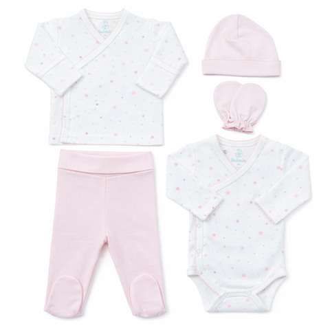 Ajuar estrella rosa 5 piezas algodón PIMA (PACK CLÍNICA)