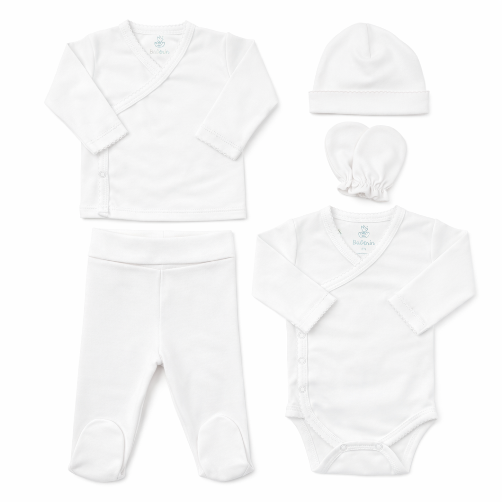 Ajuar blanco 5 piezas algodón PIMA (Pack Clinica)