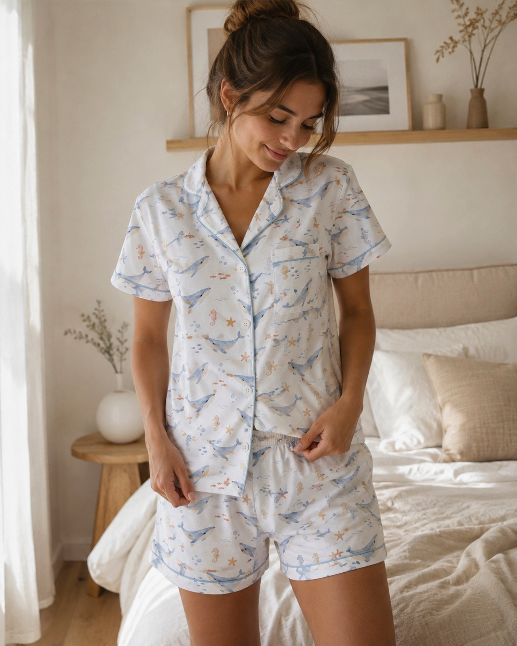 Pijama Corto Mujer Algodón Pima – Ballenas