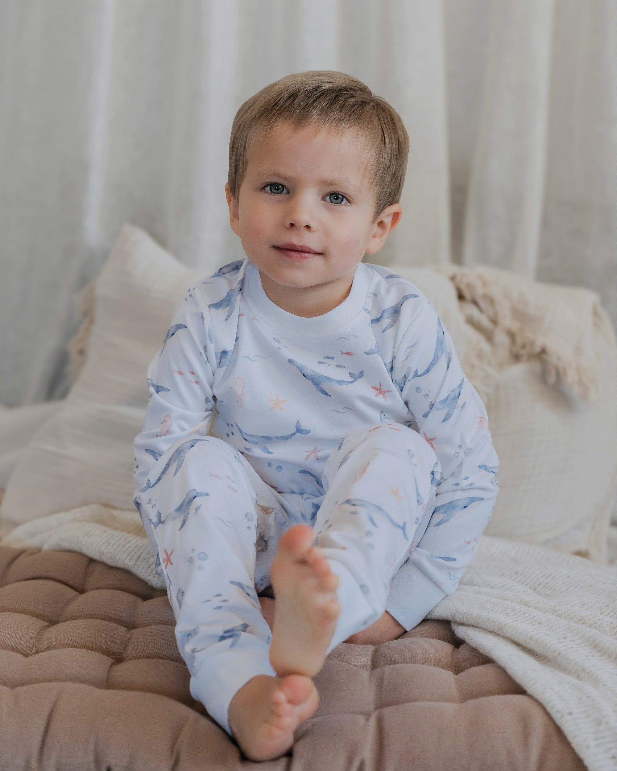 Pijama Infantil Largo Algodón Pima Ballenas | 2 a 8 años