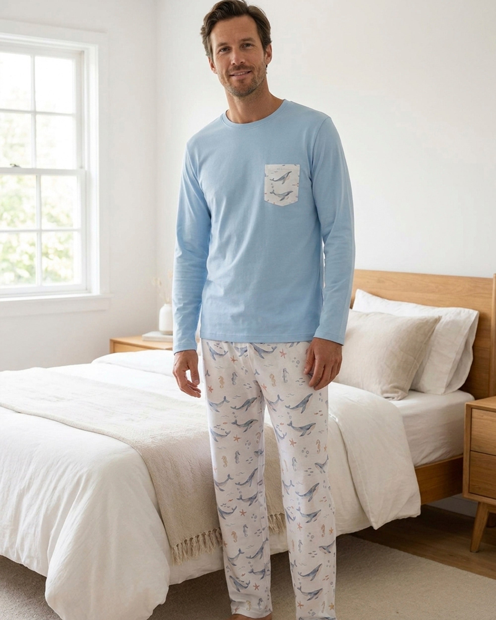 Pijama Largo Hombre Algodón Pima – Ballenas