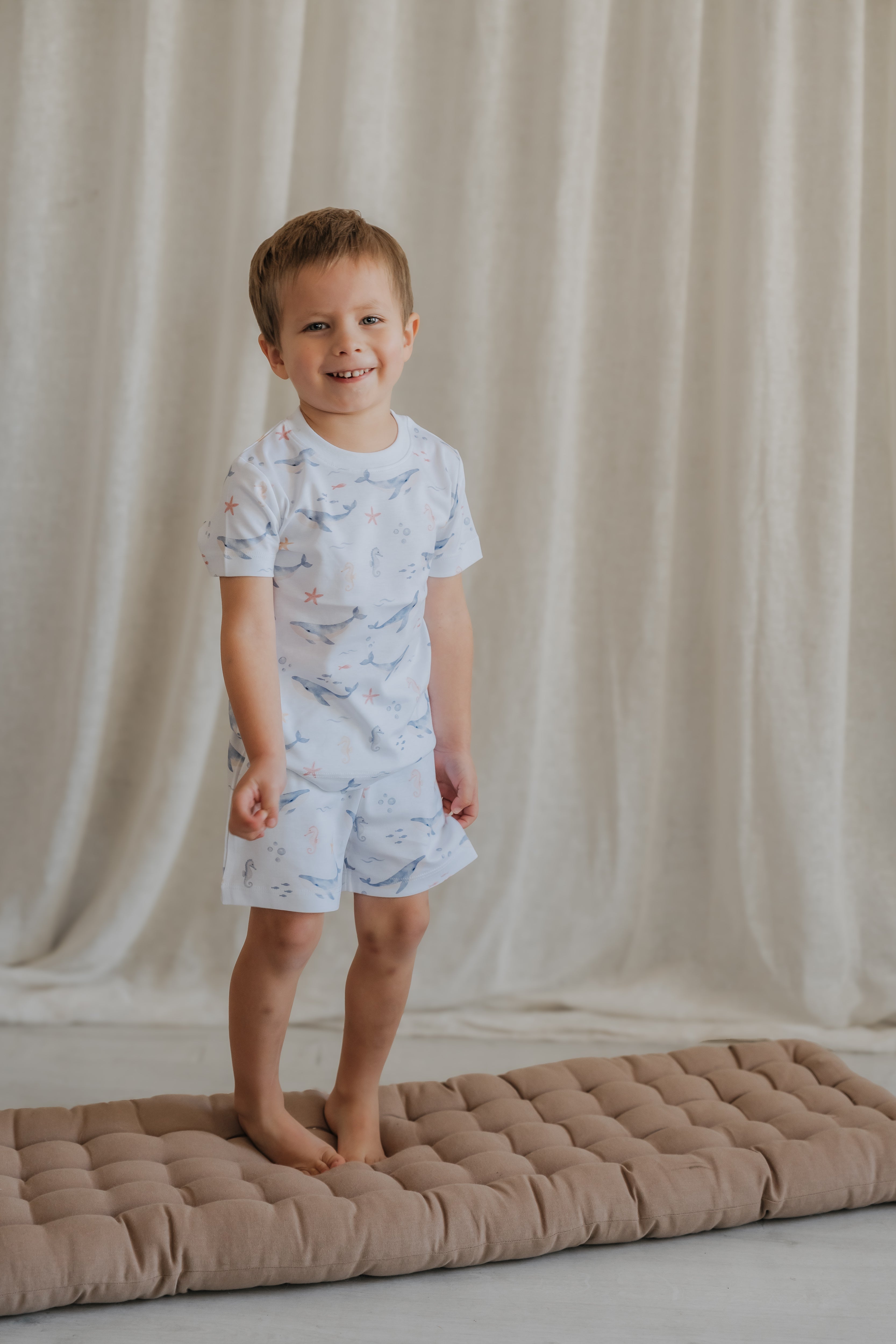 Pijama Infantil Corto Algodón Pima Ballenas | 2 a 8 años